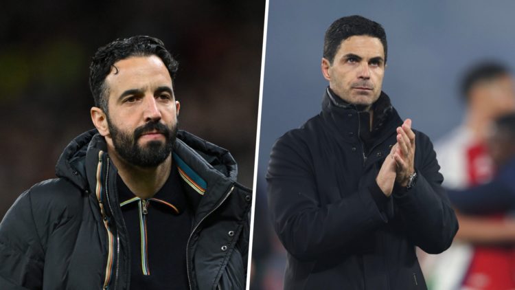 A split image of Ruben Amorim and Mikel Arteta