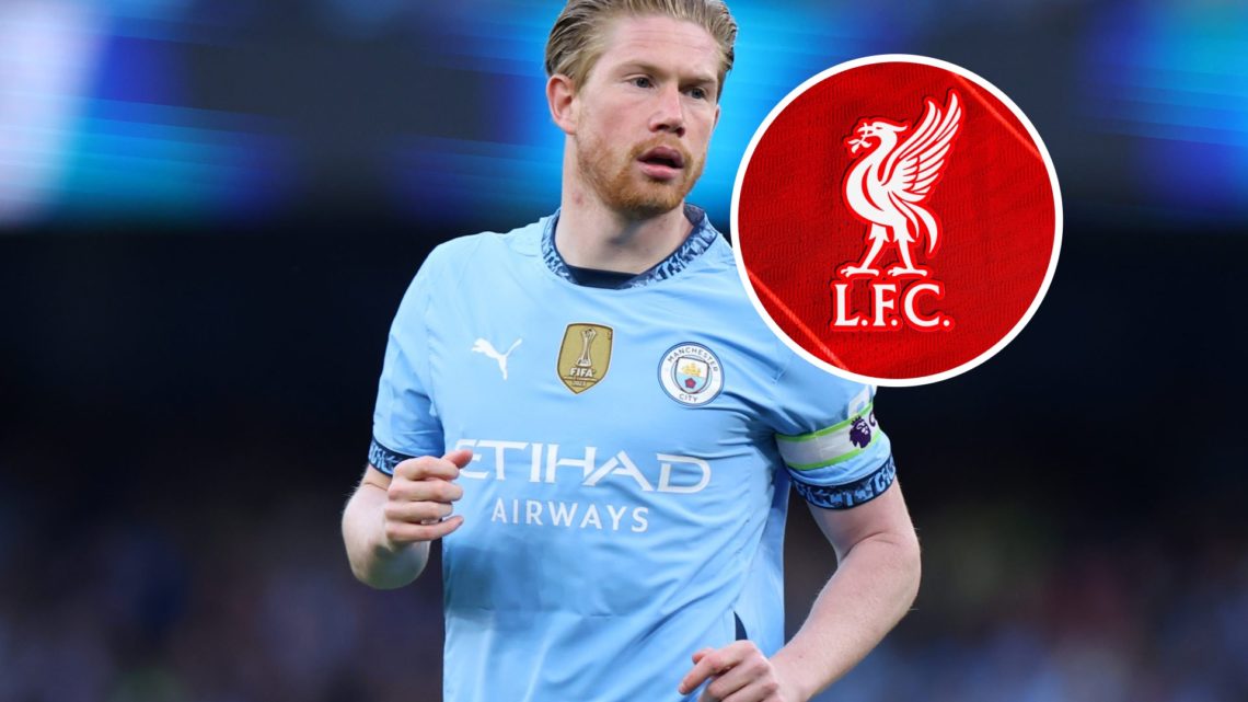 Image of Kevin De Bruyne with Liverpool badge inset