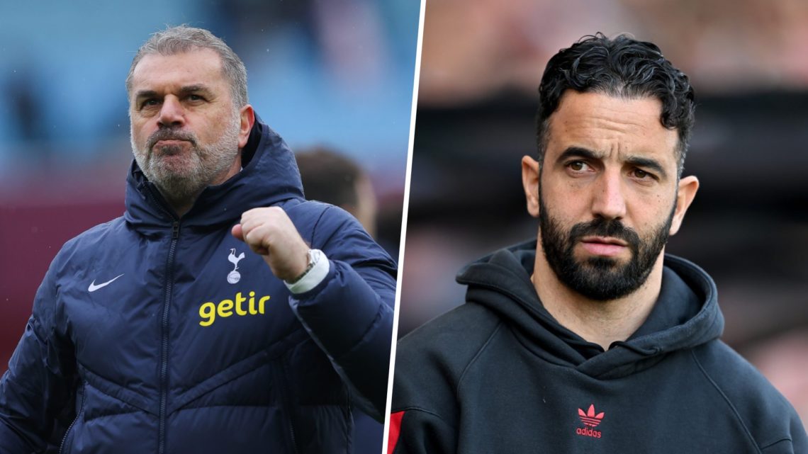 A split image of Ruben Amorim and Ange Postecoglou