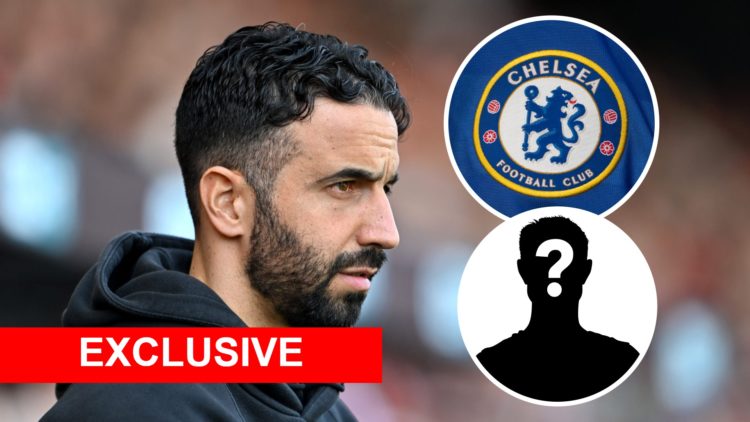 Image of Ruben Amorim with overlay of Chelsea badge