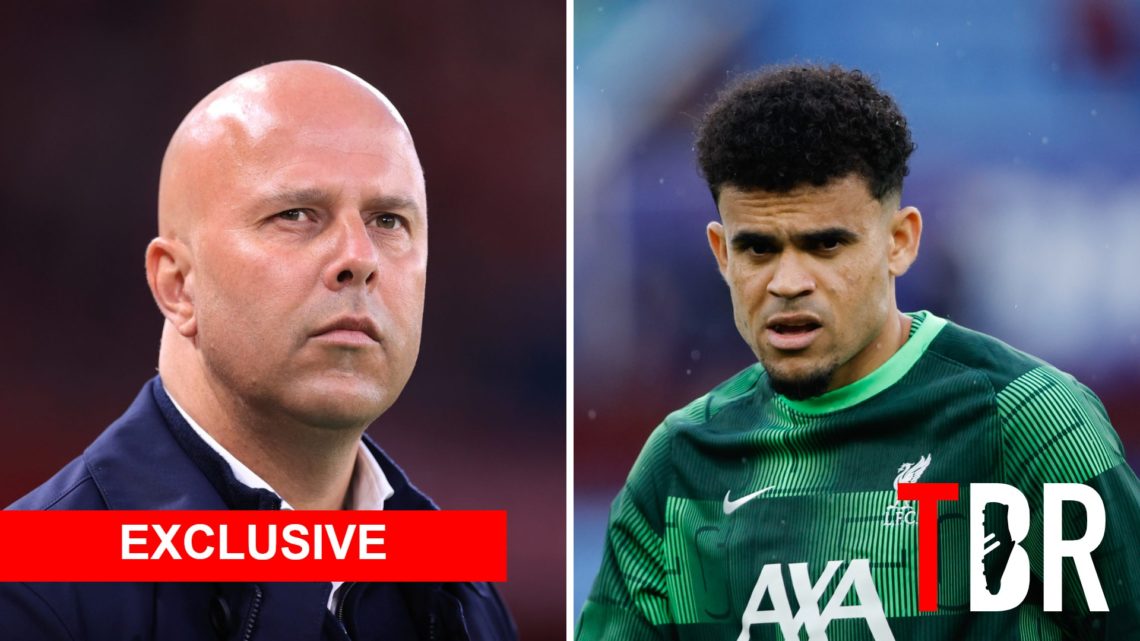 Split image of Liverpool manager Arne Slot and winger Luis Diaz