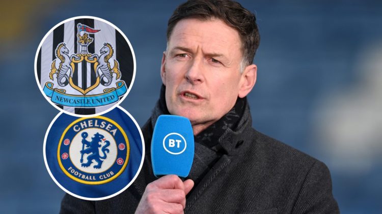 Chris Sutton with insets of Newcastle and Chelsea badges