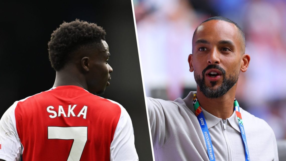 A split image of Bukayo Saka and Theo Walcott