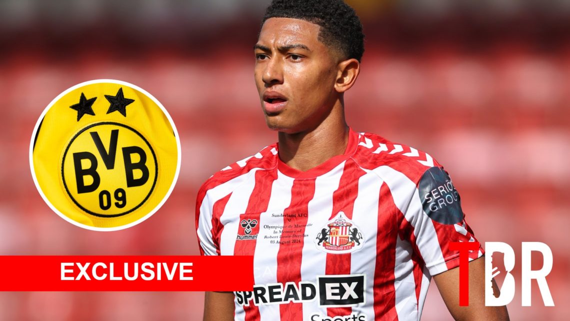 Jobe Bellingham with inset of Borussia Dortmund badge