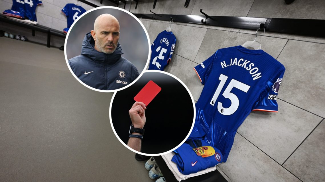 Image of Nicolas Jackson shirt with Enzo Maresca and a red card inset