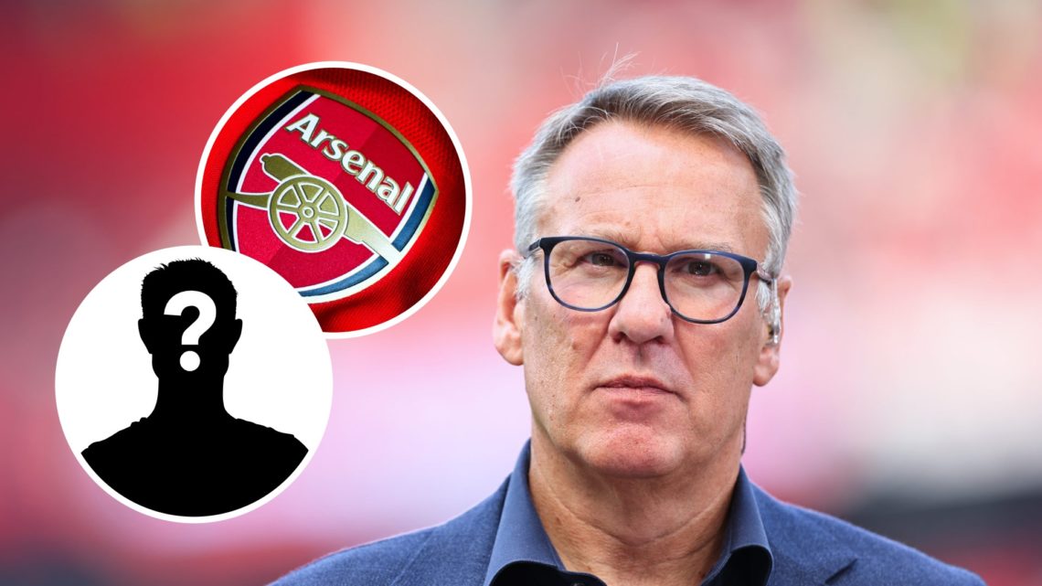 Paul Merson with insets of Arsenal badge and mystery silhouette