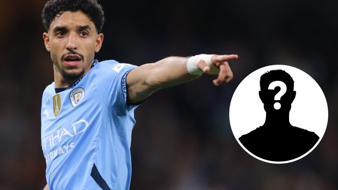 Omar Marmoush points at Man City. Inset, question mark silhouette.
