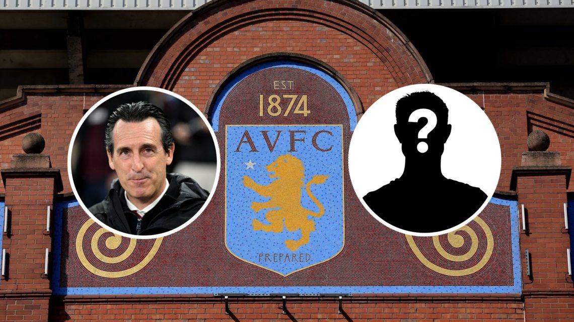 Image of Aston Villa badge with Unai Emery and mystery image inset