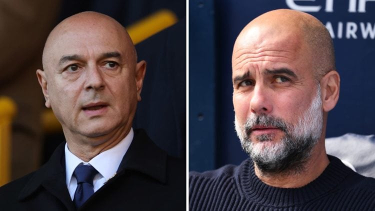 Daniel Levy at Tottenham split with Pep Guardiola looking on at Man City.
