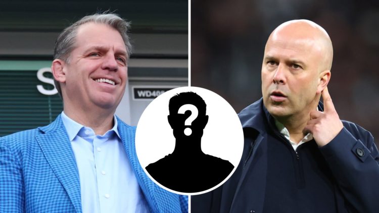 Todd Boehly watching a Chelsea game. Split with Arne Slot at Liverpool.