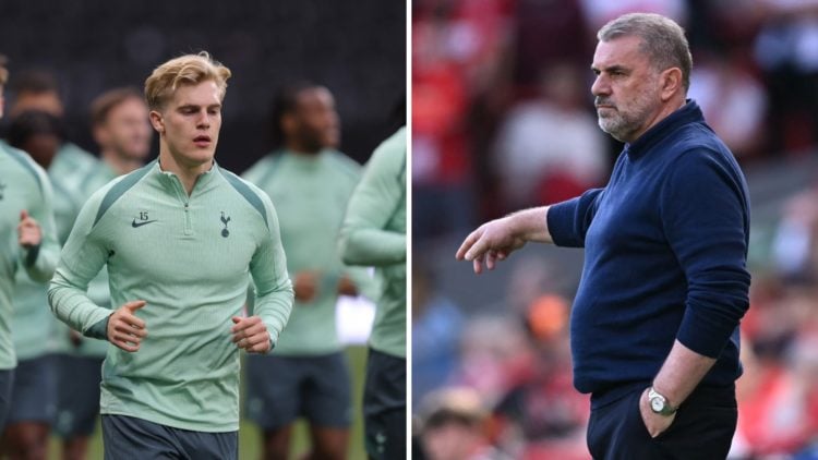 Split image of Lucas Bergvall and Ange Postecoglou