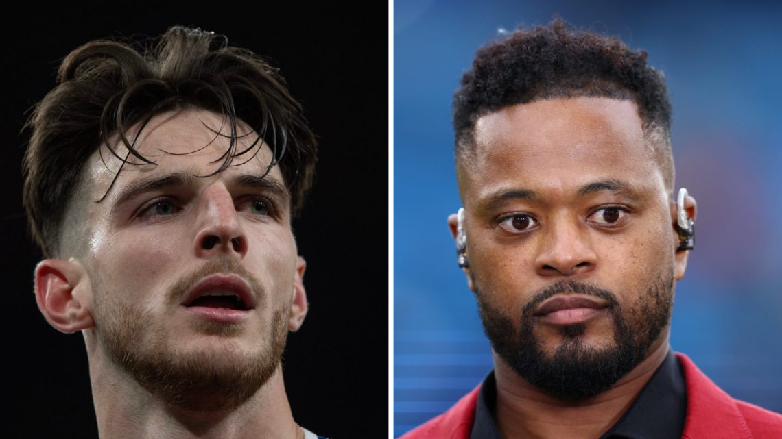 Split image of Declan Rice and Patrice Evra