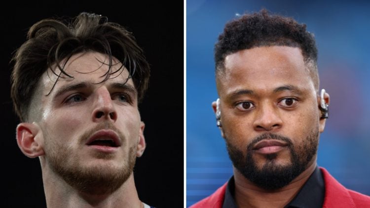 Split image of Declan Rice and Patrice Evra