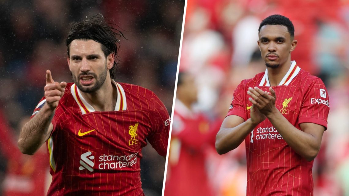 A split image of Trent Alexander-Arnold and Dominik Szoboszlai