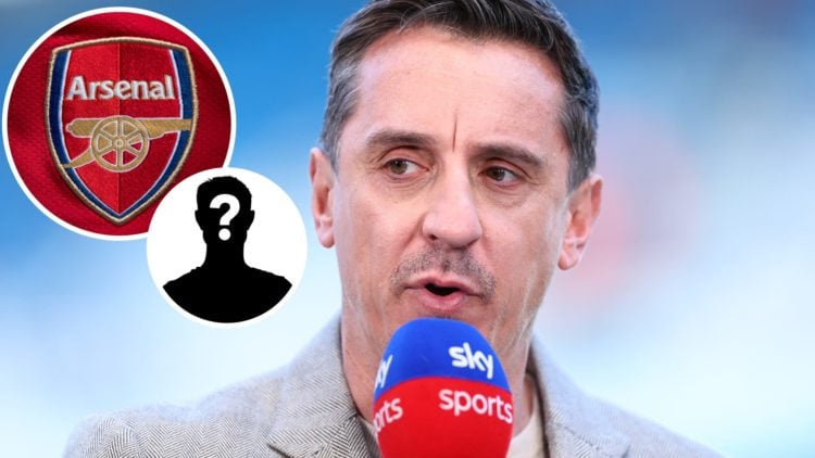 Image of Gary Neville with Arsenal badge and mystery figure inset