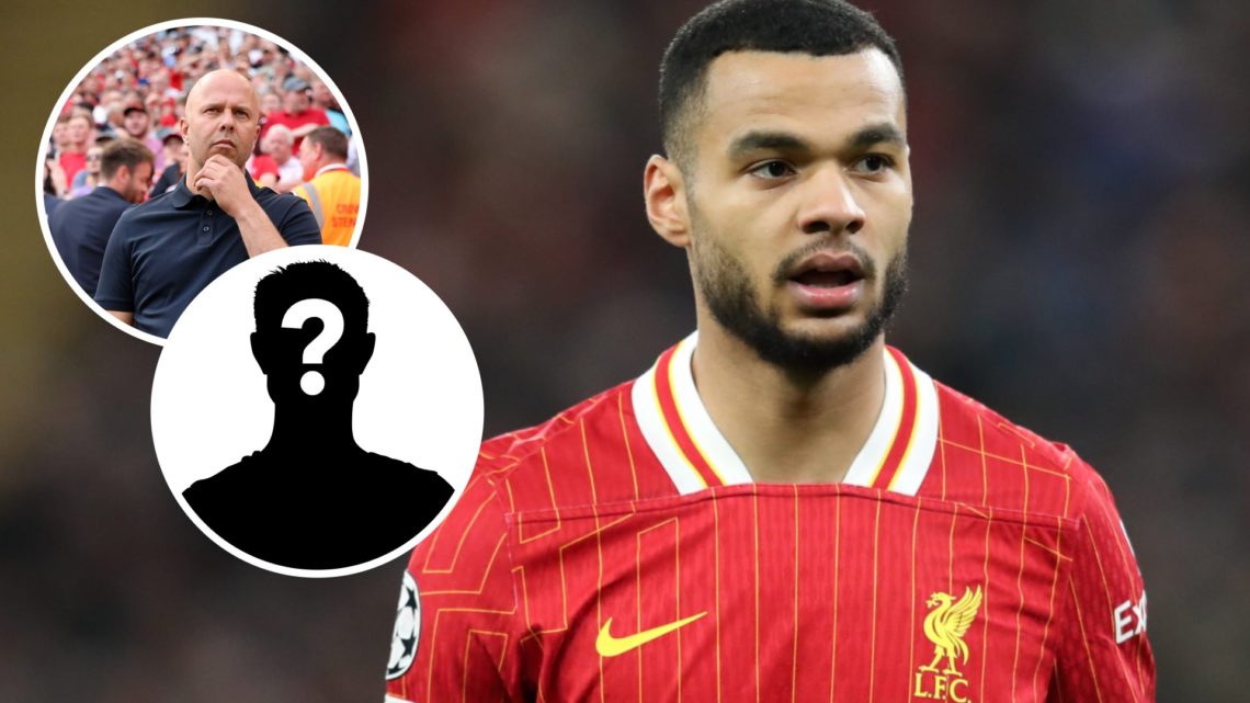 Liverpool forward Cody Gakpo. Inset of Liverpool manager Arne Slot and mystery player.