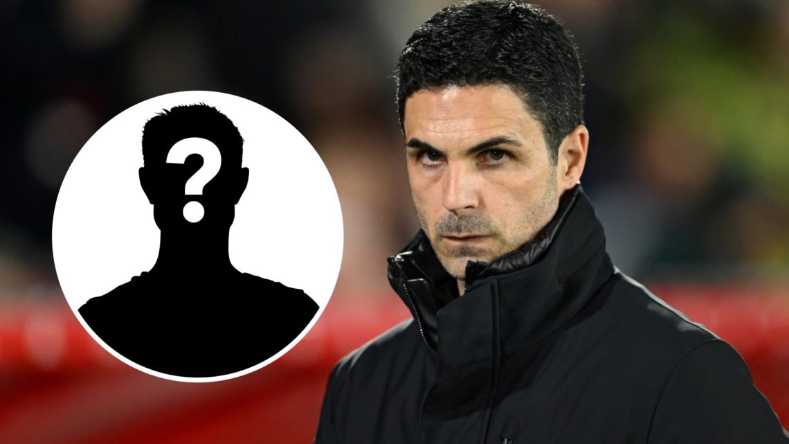 Mikel Arteta looks on during an Arsenal match. Inset, question mark silhouette.