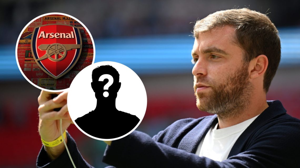 Fabrizio Romano. Inset of Arsenal badge and mystery player.