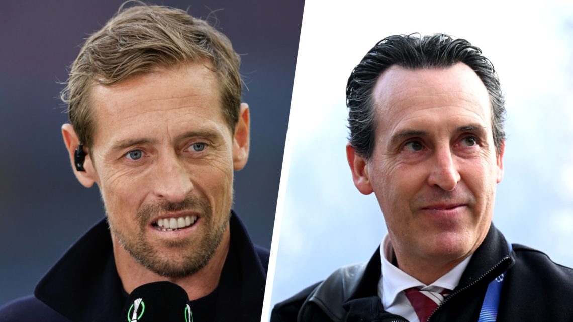 A split image of Peter Crouch and Unai Emery