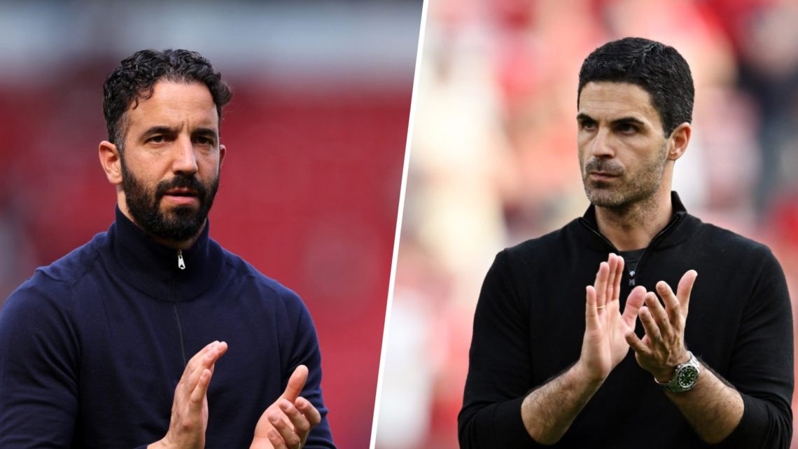 A split image of Ruben Amorim and Mikel Arteta