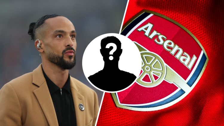 Split image of Theo Walcott and Arsenal badge along with inset of mystery silhouette