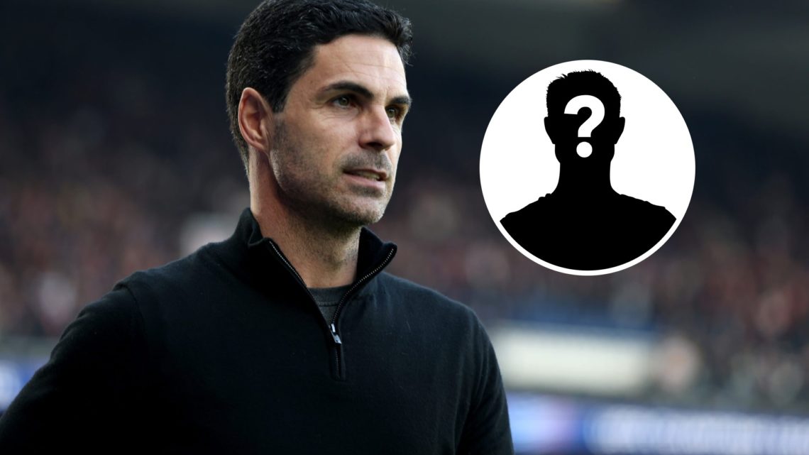 Arsenal manager Mikel Arteta with inset of mystery silhouette