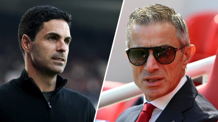 A split image of Mikel Arteta and Andrea Berta