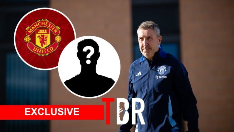 Manchester United's technical director Jason Wilcox. Inset of Manchester United badge and mystery player.