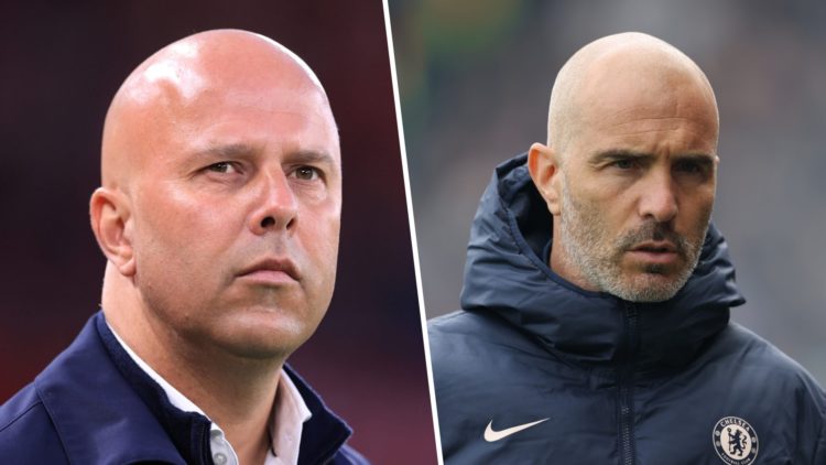 A split image of Arne Slot and Enzo Maresca