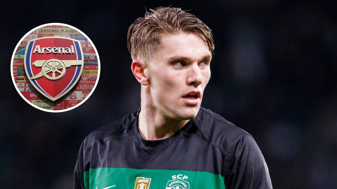 Image of Viktor Gyokeres with overlay of Arsenal badge