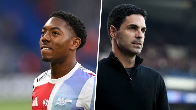 Split image of Myles Lewis-Skelly and Mikel Arteta