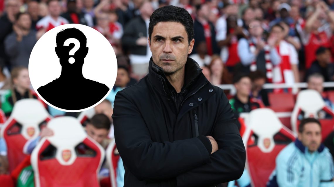Arsenal manager Mikel Arteta with inset of mystery silhouette