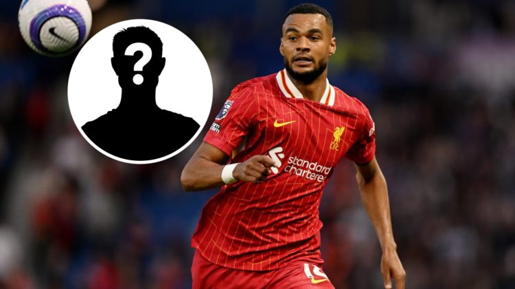 Image of Cody Gakpo playing for Liverpool away at Brighton with mystery figure inset