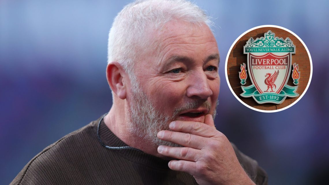 Image of Ally McCoist at the Parc des Princes with Liverpool badge inset.