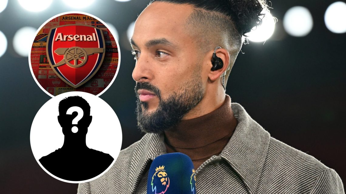 Theo Walcott with insets of Arsenal badge and mystery silhouette