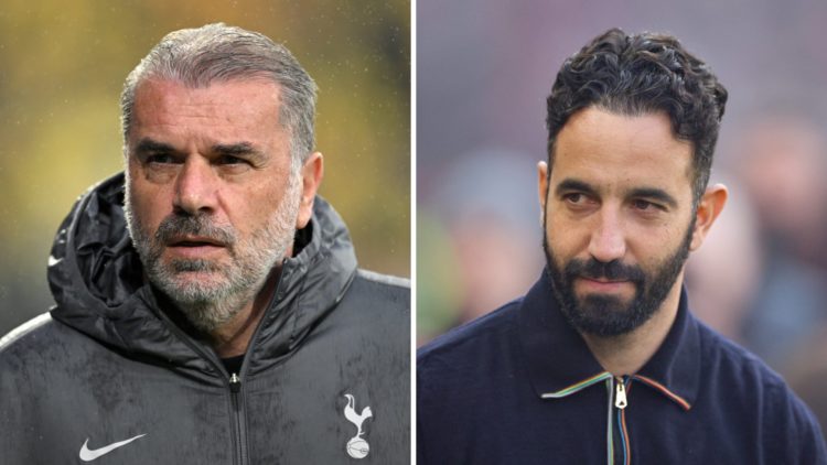 Split image of (L) Ange Postecoglou during a Tottenham game and (L) Ruben Amorim during a Manchester United game