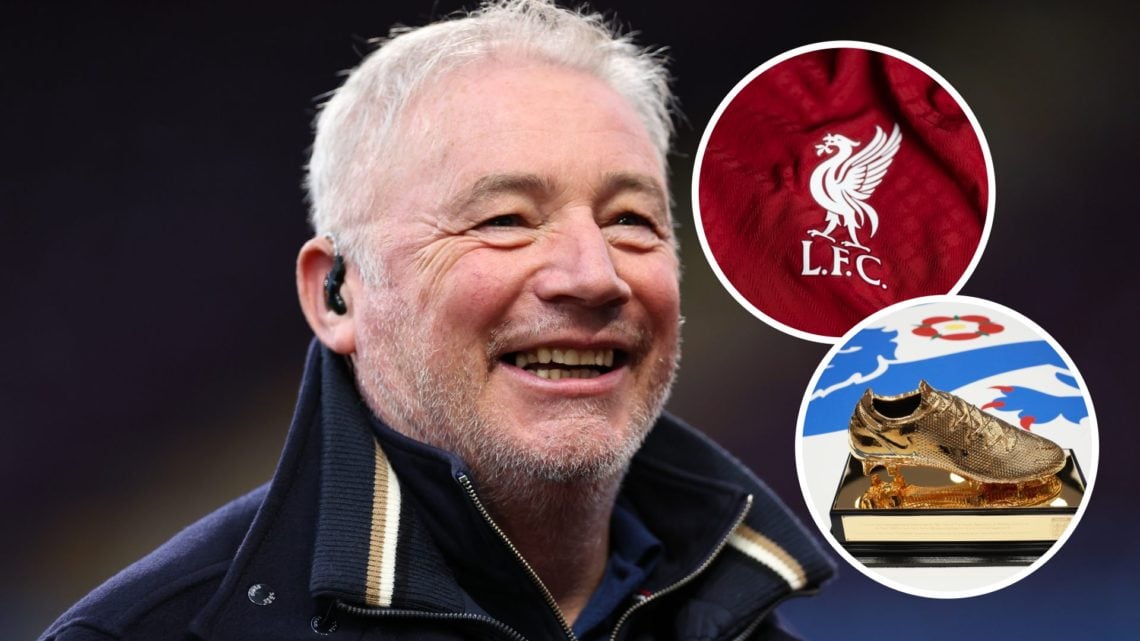 Ally McCoist with insets of Liverpool badge and Golden Boot trophy