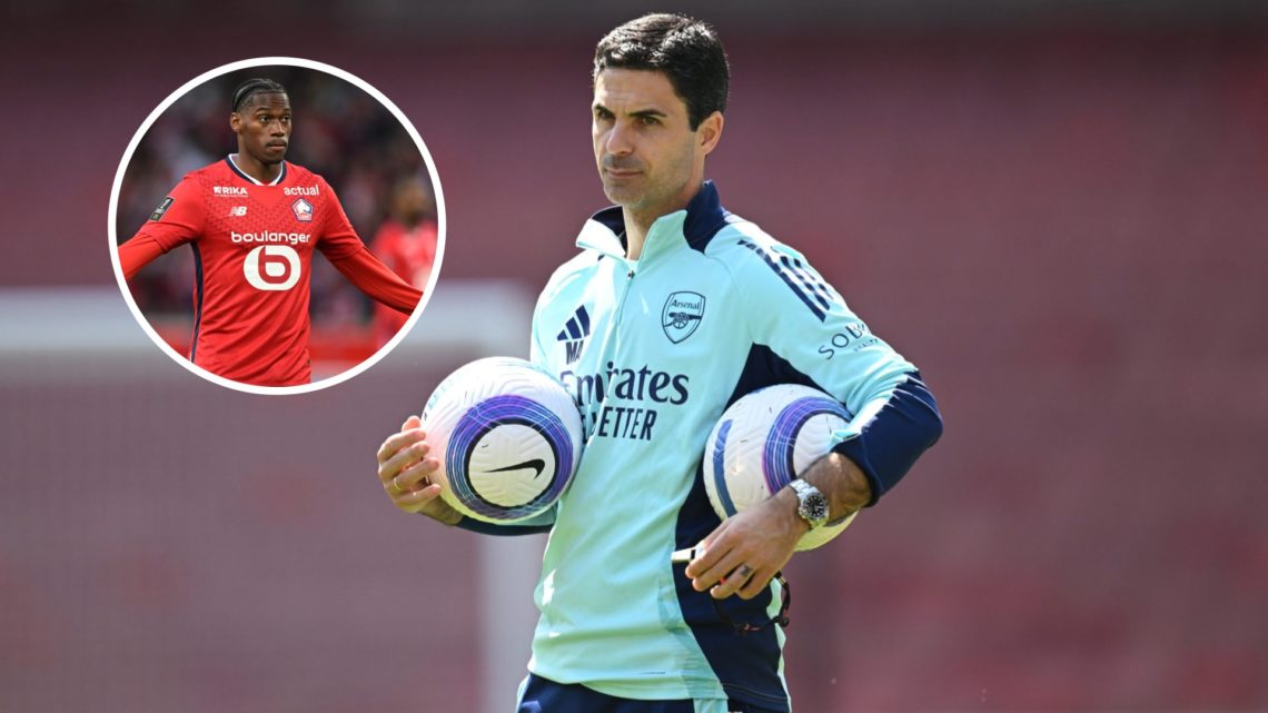 Arsenal manager Mikel Arteta with inset of Canada international striker Jonathan David