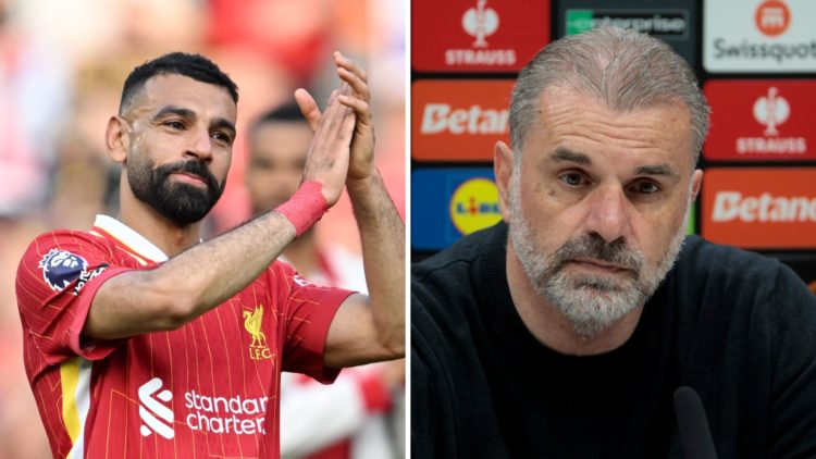 Split image of Liverpool forward Mohamed Salah and Tottenham manager Ange Postecoglou