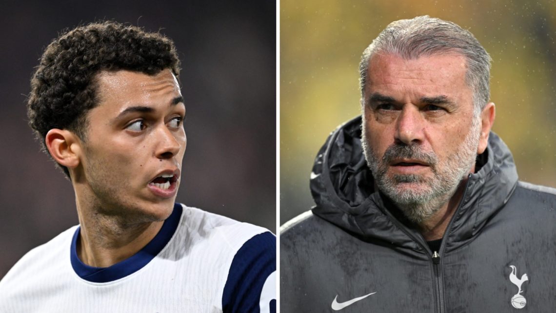 Split image of Tottenham Hotspur forward Brennan Johnson and Spurs manager Ange Postecoglou