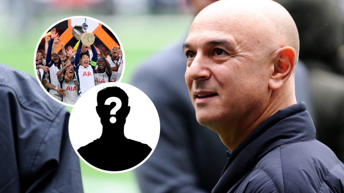 Tottenham Hotspur chairman Daniel Levy. Inset of Tottenham lifting the Europa League and mystery player.