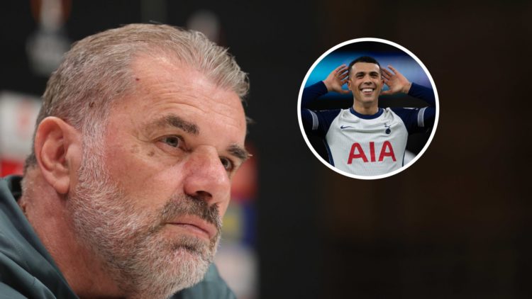 Ange Postecoglou with inset of Pedro Porro