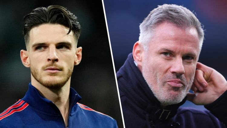 A split image of Declan Rice and Jamie Carragher