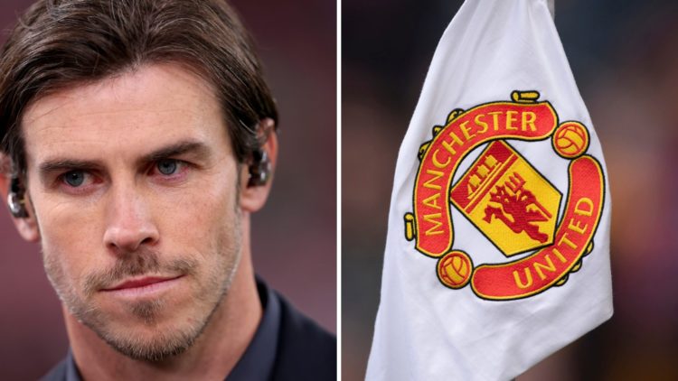 Split Image of Gareth Bale and Man United corner flag