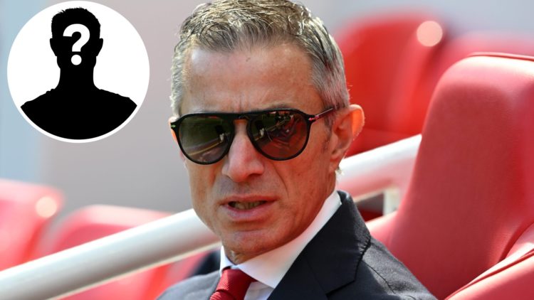 Image of Arsenal sporting director Andrea Berta, inset mystery player