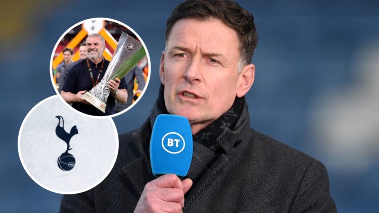 Chris Sutton with insets of Tottenham badge and Ange Postecoglou