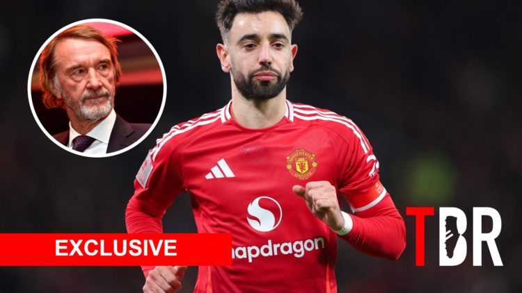 Manchester United captain Bruno Fernandes with inset of Sir Jim Ratcliffe