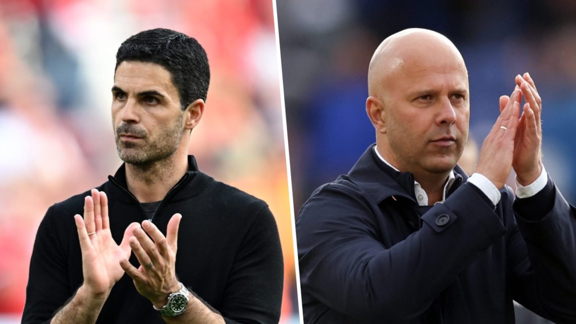 A split image of Arne Slot and Mikel Arteta