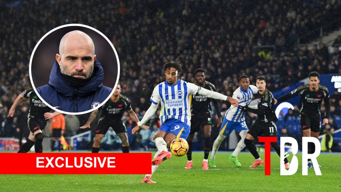 Brighton striker Joao Pedro with inset of Chelsea manager Enzo Maresca