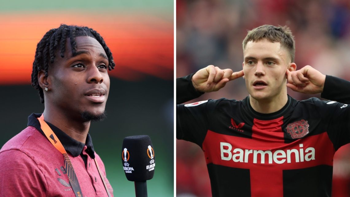 Jeremie Frimpong split with Florian Wirtz whilst both are appearing for Bayer Leverkusen.
